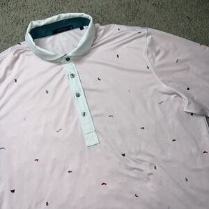 Greyson Golf Polo Spirit Of Louisiana Pink Animal Print Stretch Mens XL EUC